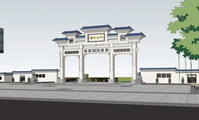 Sketchup办公模型|高层办公楼，现代风格，中式牌坊