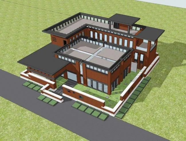 Sketchup办公模型|多层小型办公楼，别墅，现代风格