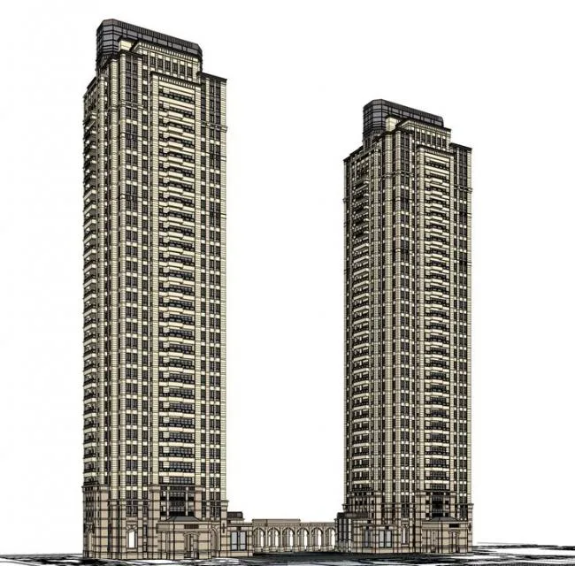 Sketchup住宅模型|高层住宅与会所，欧式古典风格，居住建筑