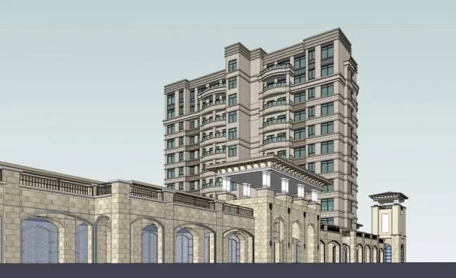 Sketchup住宅模型|高层住宅小区，沿街商业，底层商业，居住建筑，新古典风格