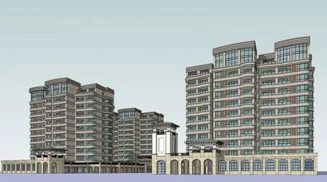 Sketchup住宅模型|高层住宅小区，沿街商业，底层商业，居住建筑，新古典风格