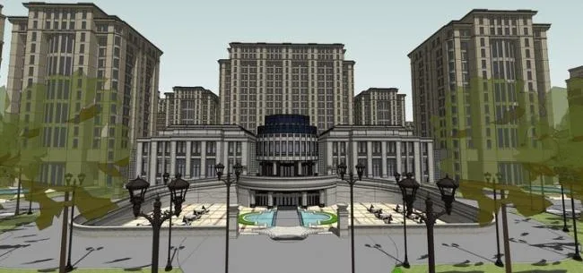 Sketchup住宅模型|高层住宅小区，居住建筑，新古典风格，欧式风格