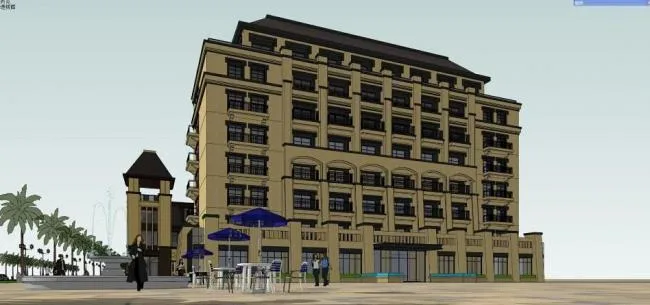 Sketchup商业模型|多层商业休闲建筑,欧洲风情小镇,西班牙,地中海