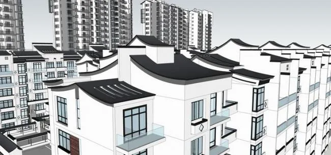Sketchup住宅模型|高层住宅，居住建筑，新中式风格
