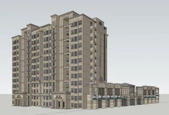 Sketchup住宅模型|高层住宅，底层商业，商业裙房，简欧式，居住建筑，新古典风格
