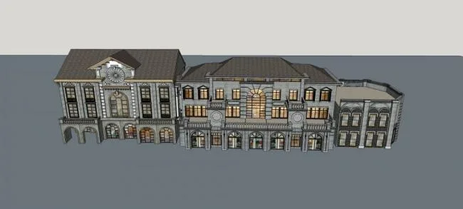 Sketchup商业模型|多层商业街，民国风格