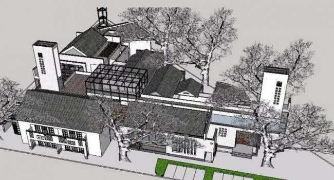 Sketchup办公模型|多层办公楼，现代中式风格