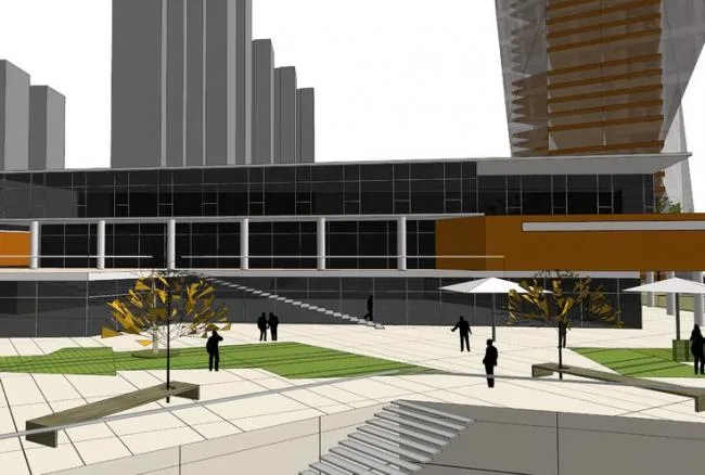 Sketchup商业模型|多层商业建筑，下沉式广场，现代风格