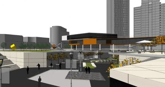 Sketchup商业模型|多层商业建筑，下沉式广场，现代风格