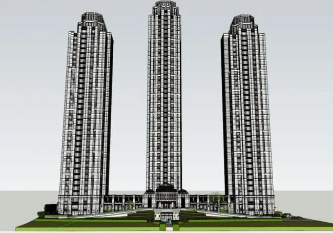 Sketchup办公模型|超高层办公楼，底层商业，现代风格