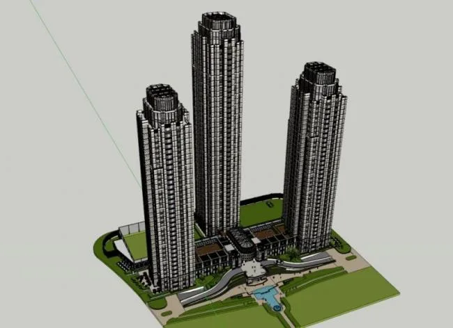 Sketchup办公模型|超高层办公楼，底层商业，现代风格