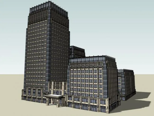 Sketchup办公模型|多高层办公楼，现代风格