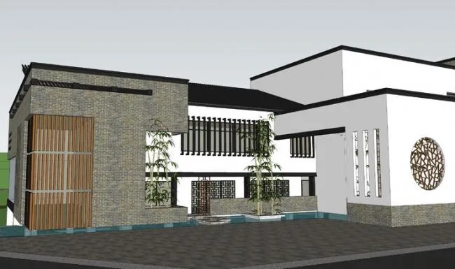 Sketchup商业模型|多层山地商业建筑，新中式风格