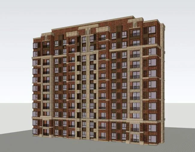 Sketchup住宅模型|小高层住宅，新古典风格，红砖，居住建筑