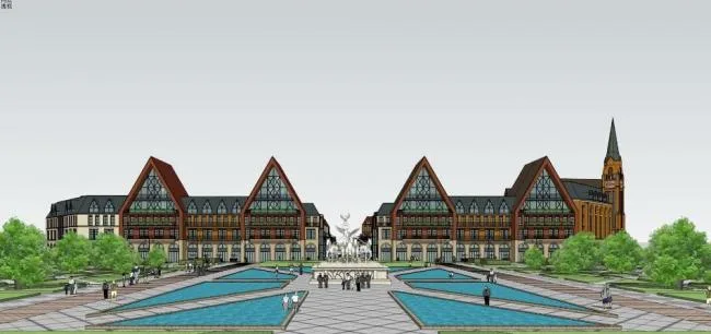 Sketchup商业模型|北欧风情，多层园区，商业建筑，欧式风格