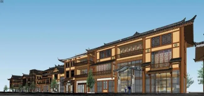 Sketchup商业模型|多层商业街，中式风格