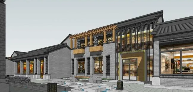 Sketchup商业模型|多层商业街，新中式风格