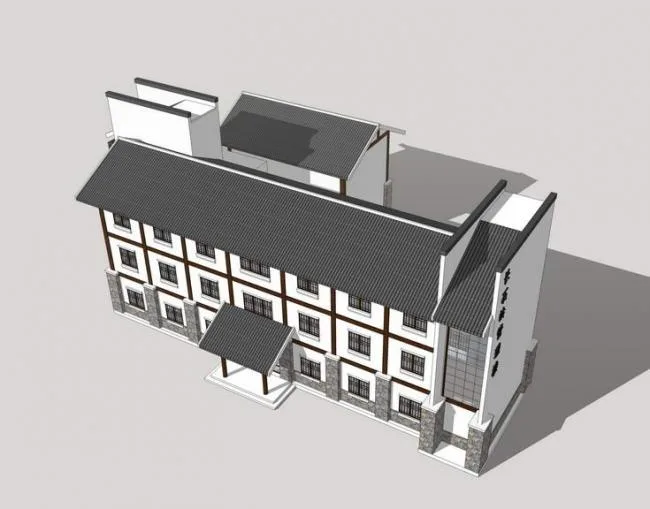 Sketchup住宅模型|多层住宅，居住建筑，中式风格，多层管理房