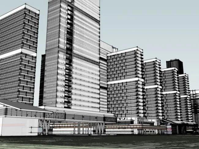Sketchup办公模型|超高层，CBD中央办公区，现代风格