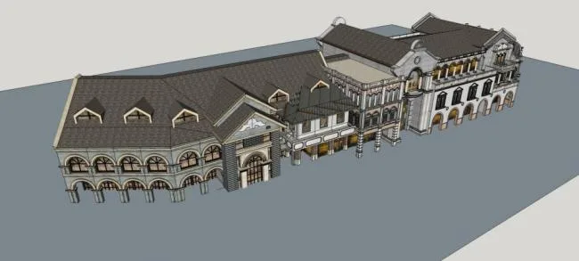 Sketchup商业模型|多层商业街，民国风格，中式风格