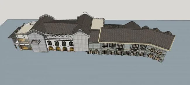 Sketchup商业模型|多层商业街，民国风格，中式风格