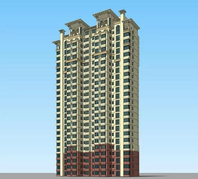 Sketchup住宅模型|高层住宅，西班牙托斯卡纳，古典风格，居住建筑