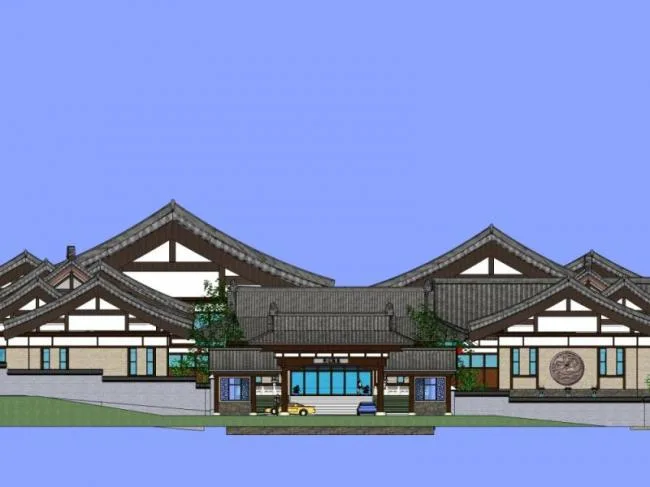 Sketchup办公模型|低层办公楼群，中式风格