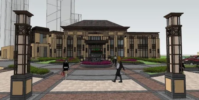 Sketchup商业模型|华润售楼处，多层商业会所，古典风格