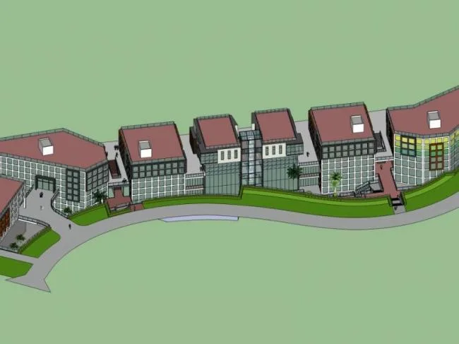 Sketchup办公模型|多层办公园区，下沉，现代风格