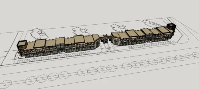 Sketchup商业模型|多层商业街及入口，新古典风格