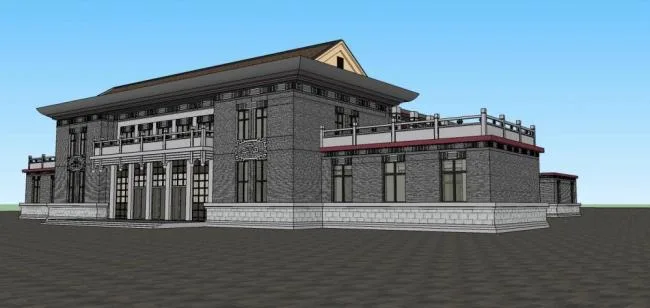 Sketchup商业模型|多层会所，商业建筑，新中式风格