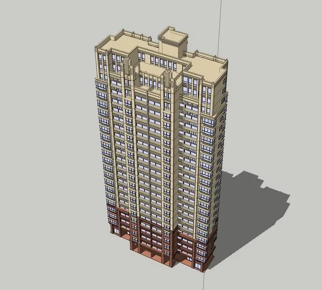 Sketchup住宅模型|高层住宅，新古典风格，居住建筑