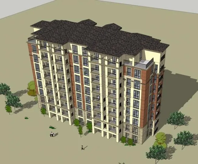 Sketchup住宅模型|草原风中高层住宅，居住建筑，新古典风格