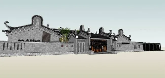 Sketchup商业模型|多层会所，商业建筑，中式风格