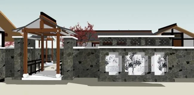 Sketchup商业模型|商业会所，中式风格，院落，景观设计