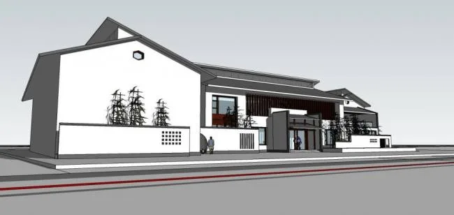 Sketchup商业模型|多层会所，商业建筑，中式风格