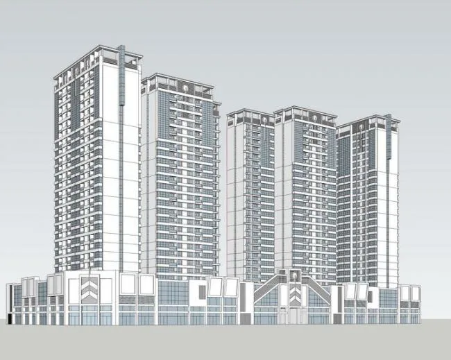 Sketchup住宅模型|斯达住宅，高层住宅，居住建筑，现代风格