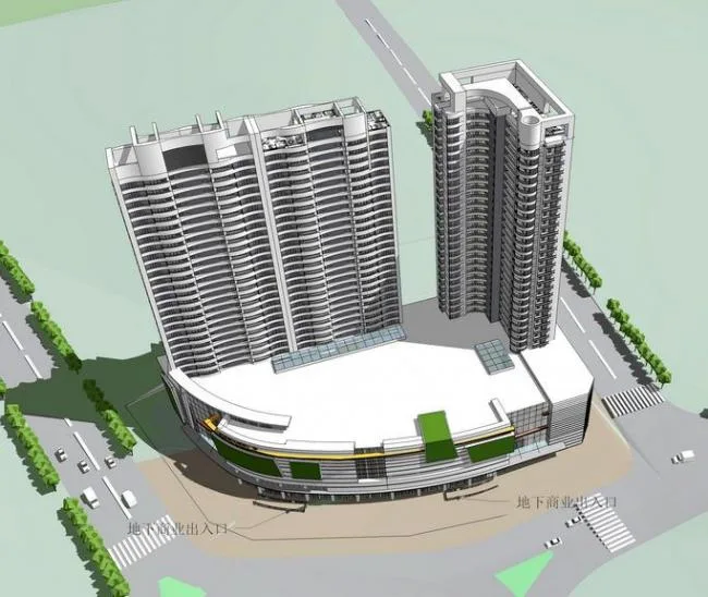 Sketchup住宅模型|高层住宅，底层商业，现代风格