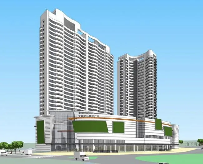 Sketchup住宅模型|高层住宅，底层商业，现代风格