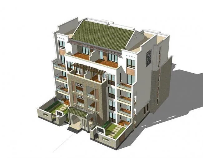 Sketchup住宅模型|多层住宅，乡村住宅，居住建筑，新中式风格