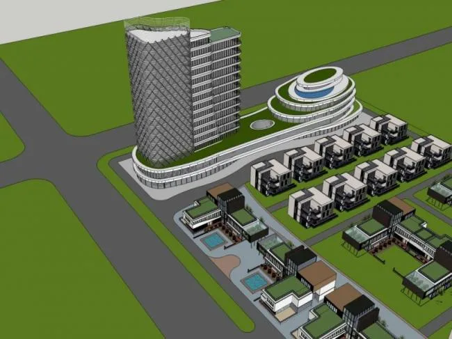 Sketchup住宅模型|多高层混合住宅，居住区，商业，现代风格