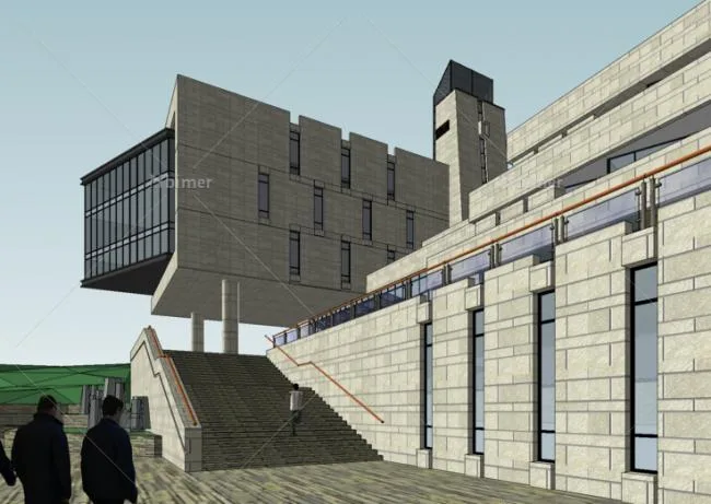 Sketchup商业模型|多层坡地会所，售楼处，现代风格，商业建筑
