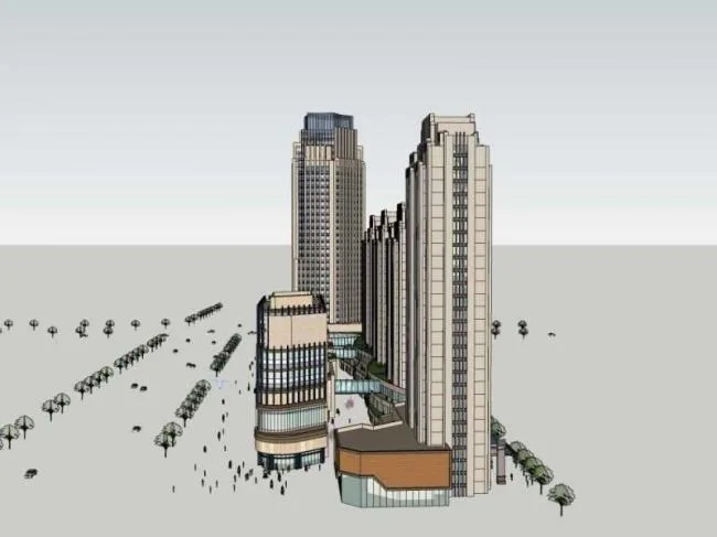 Sketchup办公模型|某总部基地办公楼设计，高层办公楼，古典风格