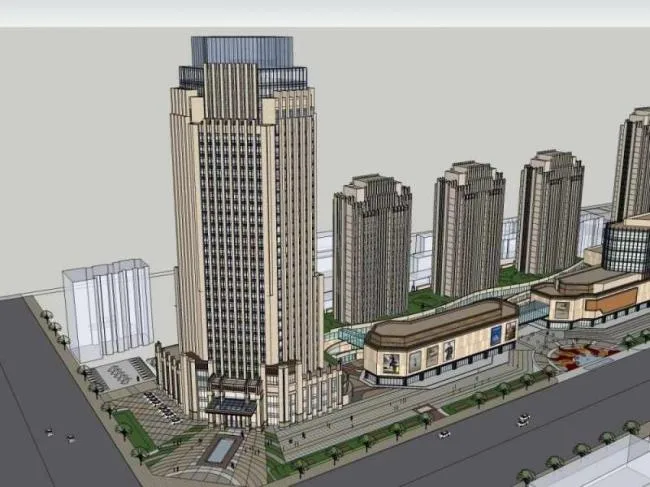 Sketchup办公模型|某总部基地办公楼设计，高层办公楼，古典风格