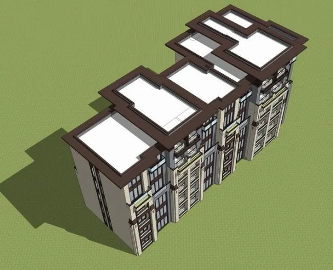 Sketchup住宅模型|多层住宅洋房，现代风格，居住建筑