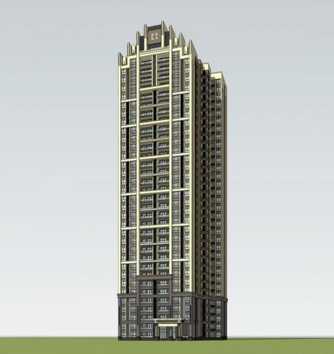 Sketchup住宅模型|超高层住宅，artdeco风格古典风格，居住建筑