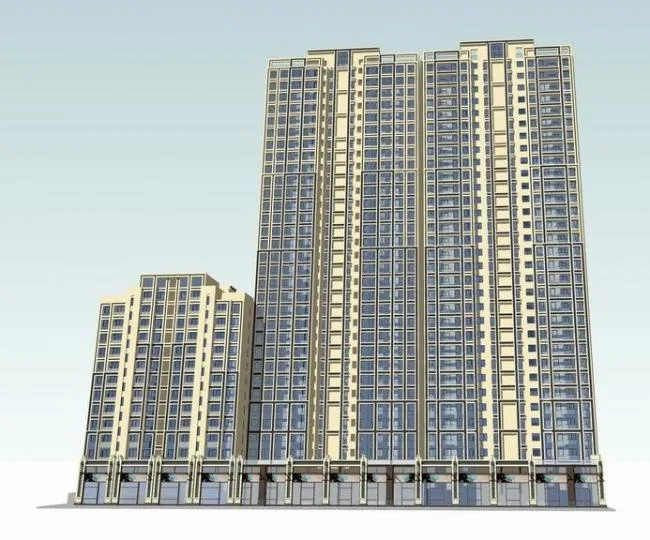Sketchup住宅模型|高层住宅，现代风格，底层商业，居住建筑