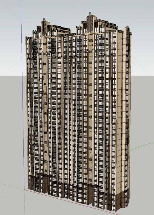 Sketchup住宅模型|超高层住宅，古典风格，ArtDeco风格，居住建筑