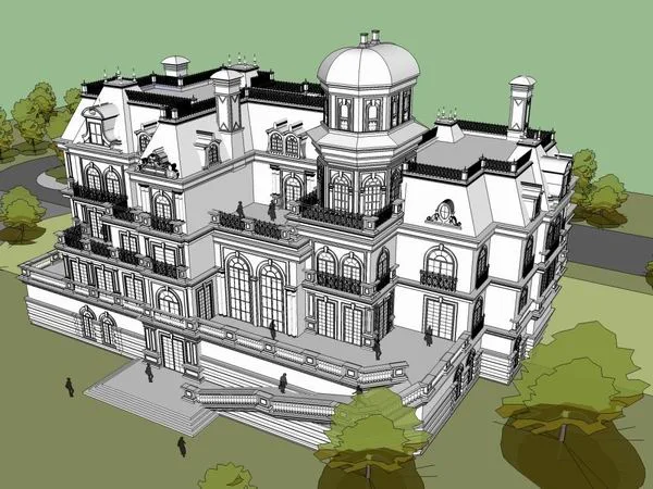 Sketchup办公模型|多层实验中心，办公楼，西欧古典风格