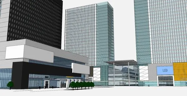 Sketchup办公模型|高层办公室，底层商业，现代风格